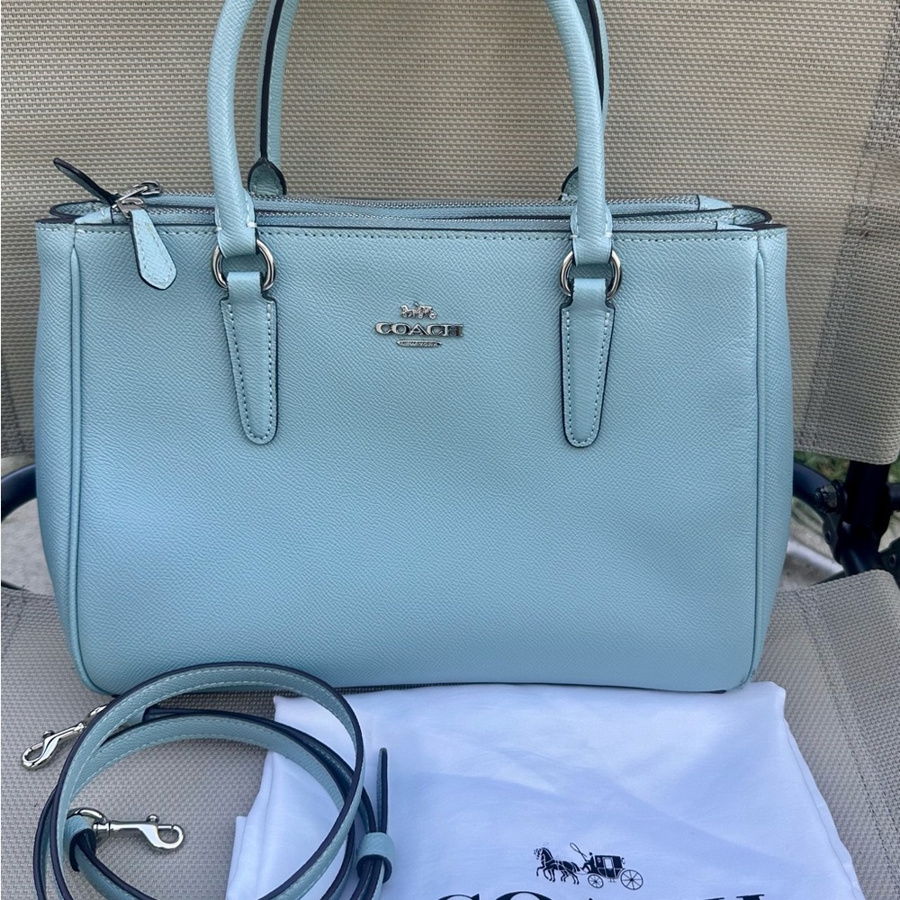 Coach Surrey Carryall PaleGreen Leather Satchel Crossbody- Discontinued Color!